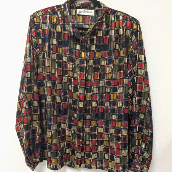 Yves St. Clair Tops - Vintage 90s Yves St Clair Colorful Square Sheer Button Up Top sz 18W Retro